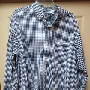 Vineyard Vines Classic Fit Tucker Shirt Mens XL Cotton Blue White Long Sleeve